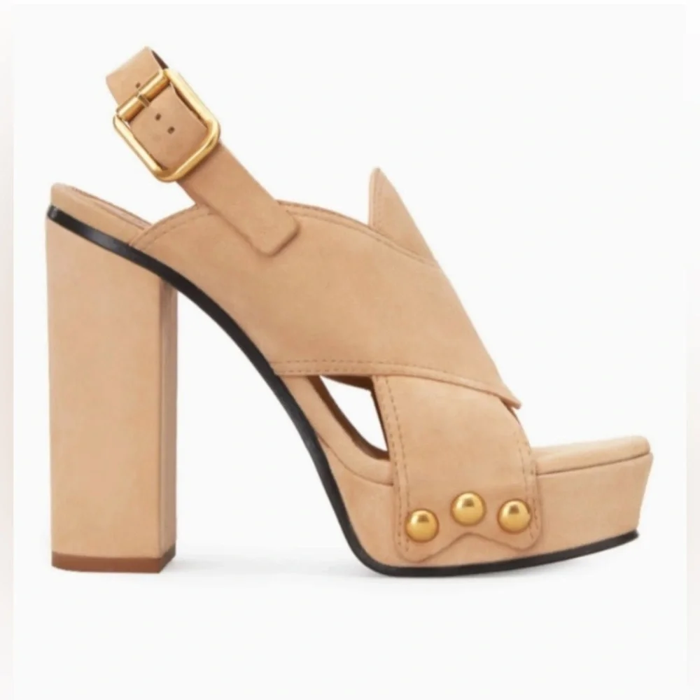 Like New CHLOE MISCHA Crisscross Suede Slingback 100mm Sandals Size 36.5